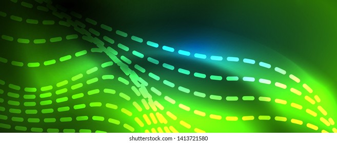 Smooth wave lines on blue neon color light background. Glowing abstract wave on dark, shiny motion, magic space light. Vector techno abstract background, blue color