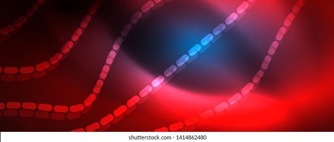 Smooth wave lines on blue neon color light background. Glowing abstract wave on dark, shiny motion, magic space light. Vector techno abstract background, blue color