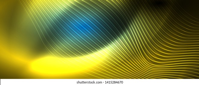 Smooth wave lines on blue neon color light background. Glowing abstract wave on dark, shiny motion, magic space light. Vector techno abstract background, blue color