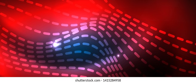 Líneas de onda suaves sobre fondo de luz de neón azul. Ola abstracta brillante en movimiento oscuro y brillante, luz espacial mágica. Fondo abstracto vectorial techno, color azul