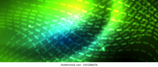 Líneas de onda suaves sobre fondo de luz de neón azul. Ola abstracta brillante en movimiento oscuro y brillante, luz espacial mágica. Fondo abstracto vectorial techno, color azul