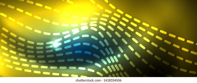 Smooth wave lines on blue neon color light background. Glowing abstract wave on dark, shiny motion, magic space light. Vector techno abstract background, blue color