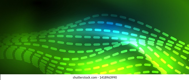 Smooth wave lines on blue neon color light background. Glowing abstract wave on dark, shiny motion, magic space light. Vector techno abstract background, blue color