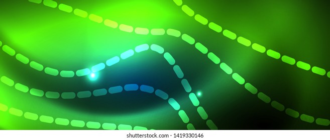 Smooth wave lines on blue neon color light background. Glowing abstract wave on dark, shiny motion, magic space light. Vector techno abstract background, blue color