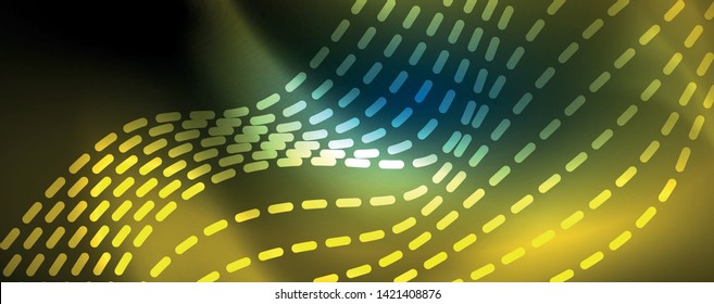 Smooth wave lines on blue neon color light background. Glowing abstract wave on dark, shiny motion, magic space light. Vector techno abstract background, blue color
