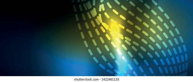 Smooth wave lines on blue neon color light background. Glowing abstract wave on dark, shiny motion, magic space light. Vector techno abstract background, blue color