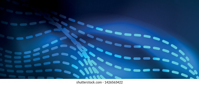 Smooth wave lines on blue neon color light background. Glowing abstract wave on dark, shiny motion, magic space light. Vector techno abstract background, blue color