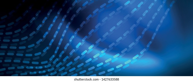 Líneas de onda suaves sobre fondo de luz de neón azul. Ola abstracta brillante en movimiento oscuro y brillante, luz espacial mágica. Fondo abstracto vectorial techno, color azul