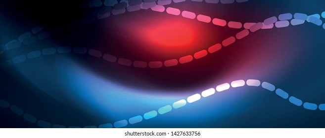 Smooth wave lines on blue neon color light background. Glowing abstract wave on dark, shiny motion, magic space light. Vector techno abstract background, blue color