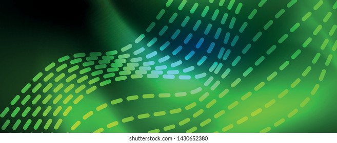 Líneas de onda suaves sobre fondo de luz de neón azul. Ola abstracta brillante en movimiento oscuro y brillante, luz espacial mágica. Fondo abstracto vectorial techno, color azul