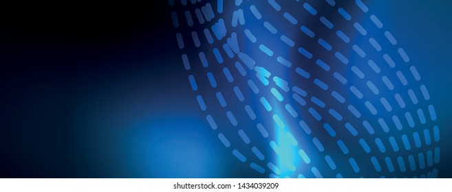 Smooth wave lines on blue neon color light background. Glowing abstract wave on dark, shiny motion, magic space light. Vector techno abstract background, blue color
