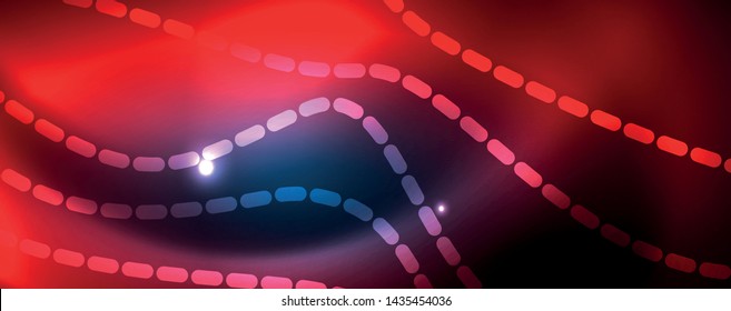 Smooth wave lines on blue neon color light background. Glowing abstract wave on dark, shiny motion, magic space light. Vector techno abstract background, blue color
