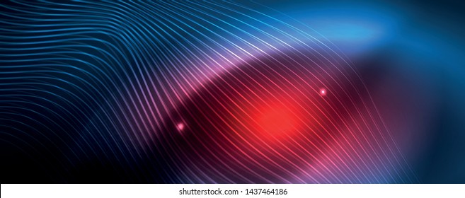 Smooth wave lines on blue neon color light background. Glowing abstract wave on dark, shiny motion, magic space light. Vector techno abstract background, blue color