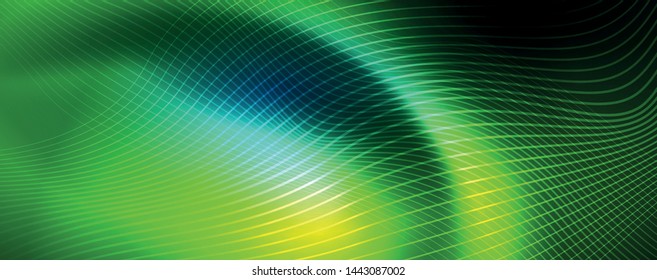 Smooth wave lines on blue neon color light background. Glowing abstract wave on dark, shiny motion, magic space light. Vector techno abstract background, blue color