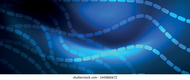 Smooth wave lines on blue neon color light background. Glowing abstract wave on dark, shiny motion, magic space light. Vector techno abstract background, blue color