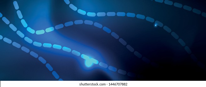 Smooth wave lines on blue neon color light background. Glowing abstract wave on dark, shiny motion, magic space light. Vector techno abstract background, blue color