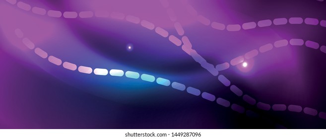 Smooth wave lines on blue neon color light background. Glowing abstract wave on dark, shiny motion, magic space light. Vector techno abstract background, blue color