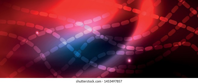 Smooth wave lines on blue neon color light background. Glowing abstract wave on dark, shiny motion, magic space light. Vector techno abstract background, blue color