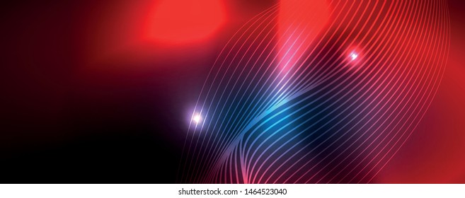 Líneas de onda suaves sobre fondo de luz de neón azul. Ola abstracta brillante en movimiento oscuro y brillante, luz espacial mágica. Fondo abstracto vectorial techno, color azul