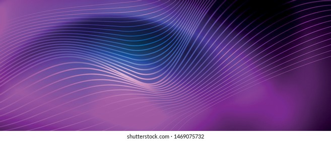 Linhas de ondas suaves no plano de fundo de luz azul neon. Onda abstrata brilhante no escuro, movimento brilhante, luz do espaço mágico. Vetor techno fundo abstrato, cor azul