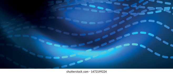 Smooth wave lines on blue neon color light background. Glowing abstract wave on dark, shiny motion, magic space light. Vector techno abstract background, blue color