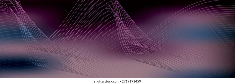 Smooth wave lines on blue neon color light background. Glowing abstract wave on dark, shiny motion, magic space light. Vector techno abstract background, blue color