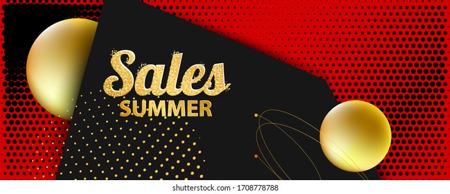 Smooth wave lines romantic gold summer background. Golden sale on red background pattern on dark banner. Stock vector illustration