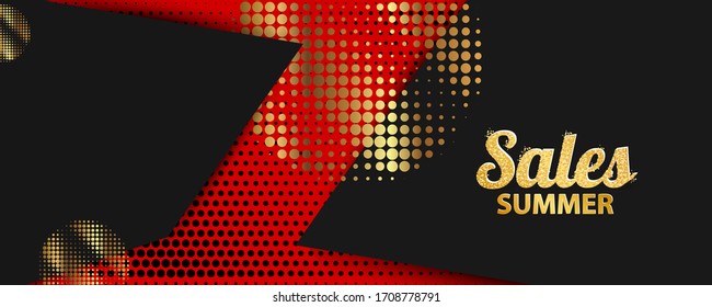 Ola suave líneas romántica dorado fondo verano. Venta de oro sobre el patrón de fondo rojo en banner oscuro. Ilustración vectorial de existencias