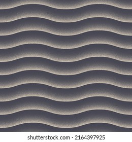 Smooth Wave Parallel Lines Striped Seamless Pattern Vector Abstract Background. Ripple Strips Curved Structure Gritty Grainy Subtle Texture Repetitive Monochrome Wallpaper. Half Tone Art Illustration