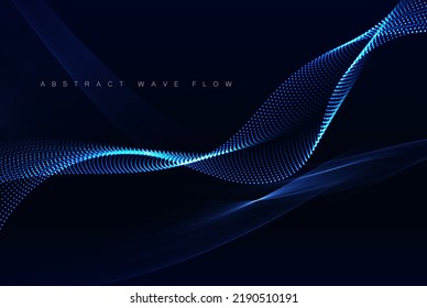 Smooth wave of smoke particles, big data techno background with glowing dots, blue color.