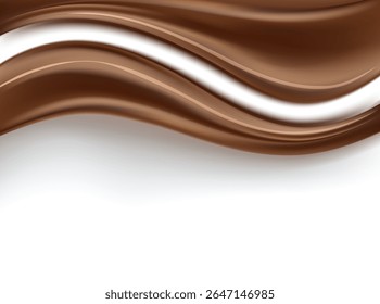 Smooth, wave-like chocolate patterns flow across a white background.