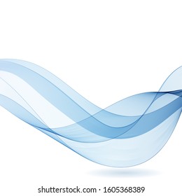 Smooth waves or lines on a transparent background. Abstract background. Blue wave