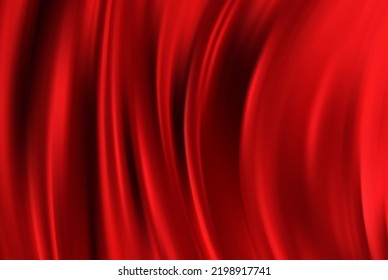 Smooth waves of red silk. Closed red theater curtain, wavy silk background.