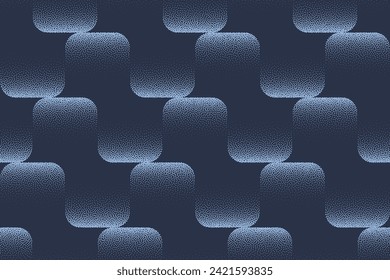 Curvas onduladas suaves y sin inconvenientes Patrón Tendencia Vector de color azul oscuro Resumen fondo. Ilustración de arte de semitono para impresión textil. Textura de trabajo de punto de fondo de fondo de escritorio de abstración interminable de cuadros redondeados