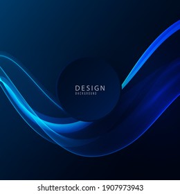 Smooth wavy flow of transparent blue wave with round banner.Abstract vector background