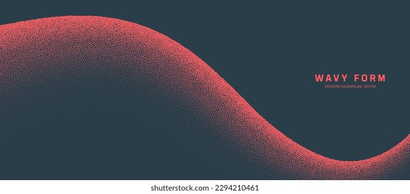 Fondo de resumen de trabajo de puntos rojos del borde curvo del vector de formas onduladas lisas. Cubierta Panorámica Mínima Con Textura De Ritmo Concepto Ruido. Resumen de arte gráfico contemporáneo de degradado de semitono