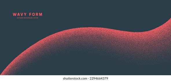 Smooth Wavy Form Vector Grainy Border Red Dotwork Minimal Abstract Background. Balance and Harmony Concept Wide Panoramic Minimalistic Wallpaper. Halftone Gradient Contemporary Graphic Art Abstraction