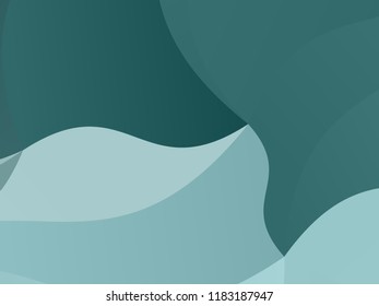 Smooth, wavy geometric shapes Wallpaper. Vector illustration. Different shades of green, emerald color. Abstract, Elegant geometric background.