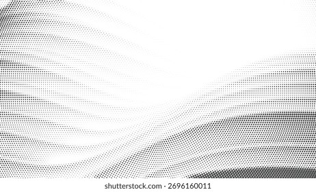 Smooth wavy halftone texture background in grayscale, elegant digital pattern with fluid flowing lines, minimal monochrome abstract art design for modern use