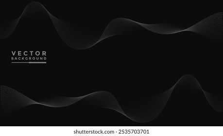Líneas suaves y onduladas, gris brillante. La composición de las ondas es de puntos Pequeños, fondo negro, diseñado con materiales texturizados suaves pero lujosos.