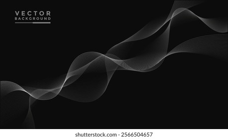 Smooth wavy lines, bright gray, small wave elements, black background, designed with soft yet elegant textured materials.