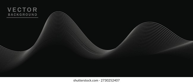 Linhas onduladas suaves, cinza brilhante, elementos de ondas pequenas, fundo preto, projetado com materiais texturizados macios, mas elegantes.eps 10