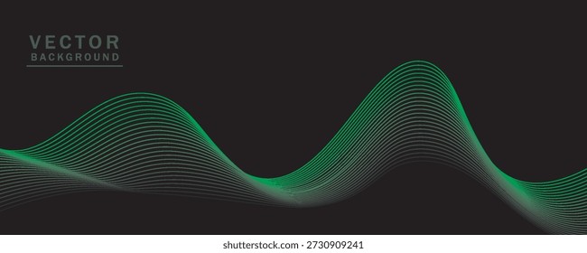 Linhas onduladas suaves, verde brilhante, elementos de ondas pequenas, fundo preto, projetado com materiais texturizados macios, mas elegantes.