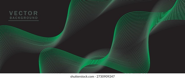 Glatte wellenförmige Linien, hellgrüne, kleine Wellenelemente, schwarzer Hintergrund, mit weichen und dennoch eleganten strukturierten Materialien.