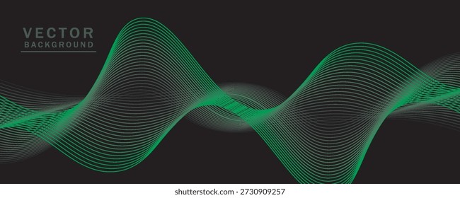 Linhas onduladas suaves, verde brilhante, elementos de ondas pequenas, fundo preto, projetado com materiais texturizados macios, mas elegantes.