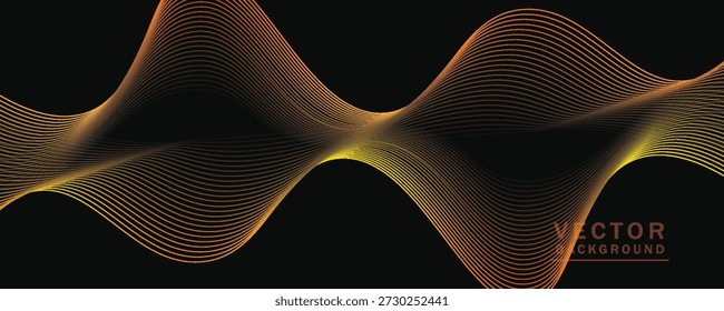 Linhas onduladas suaves, laranja brilhante, elementos de ondas pequenas, fundo preto, projetado com materiais texturizados macios, mas elegantes.eps 10