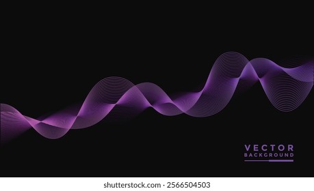 Smooth wavy lines, bright purple, small wave elements, black background, designed with soft yet elegant textured materials.