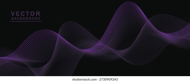 Linhas onduladas suaves, roxo brilhante, elementos de ondas pequenas, fundo preto, projetado com materiais texturizados macios, mas elegantes.