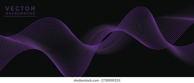 Linhas onduladas suaves, roxo brilhante, elementos de ondas pequenas, fundo preto, projetado com materiais texturizados macios, mas elegantes.