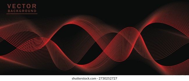 Linhas onduladas suaves, vermelho brilhante, elementos de ondas pequenas, fundo preto, projetado com materiais texturizados macios, mas elegantes.eps 10